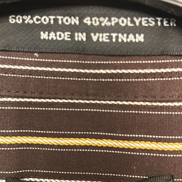 Arrow Casual Striped Dress Shirt Fitted Wrinkle Free Brown Tan - Picture 11 of 17